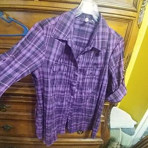 Purple and black. Button front shirt